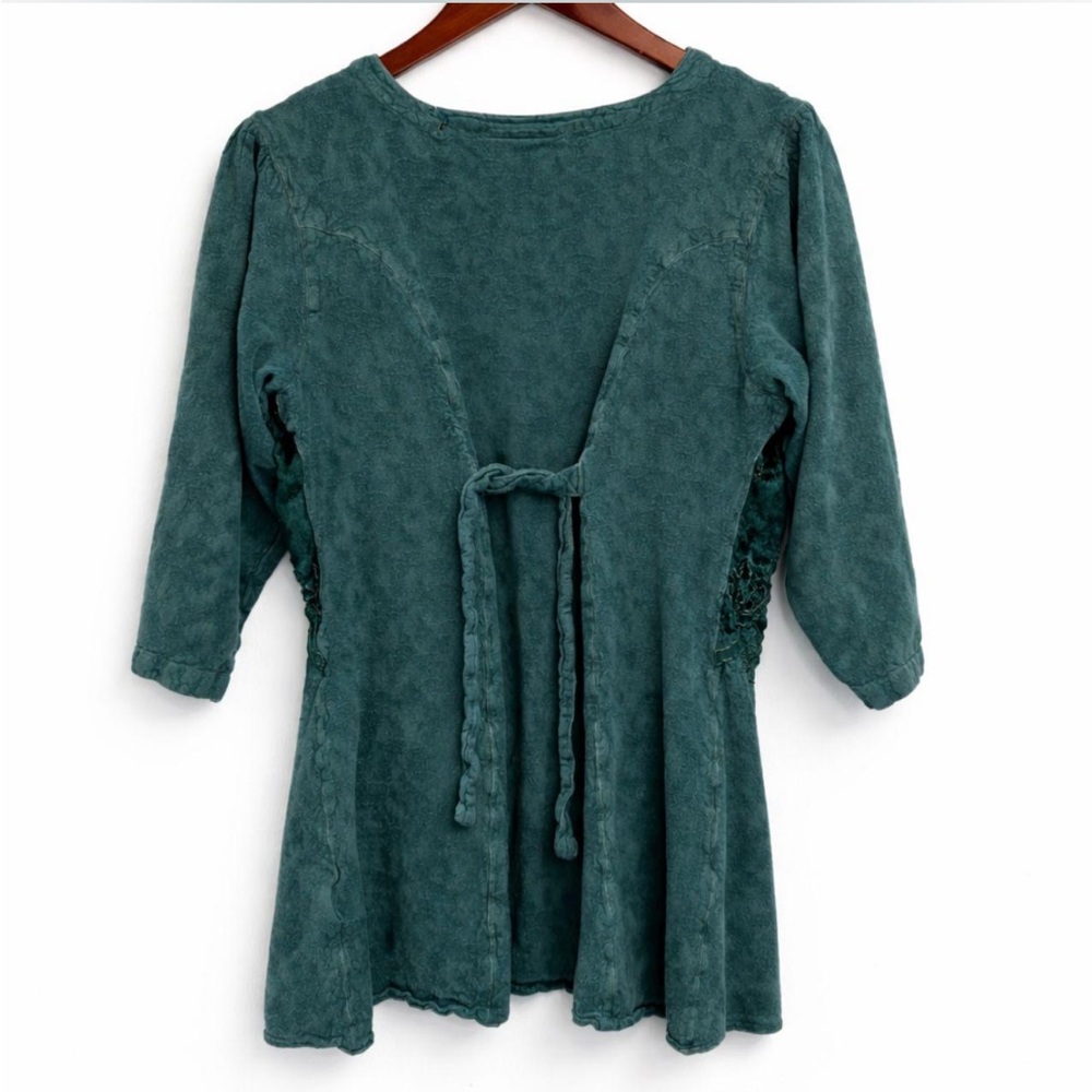 Holy Clothing Renaissance Fairy Velour Top/Blouse Green Embroidery Floral Sz M - Picture 5 of 6
